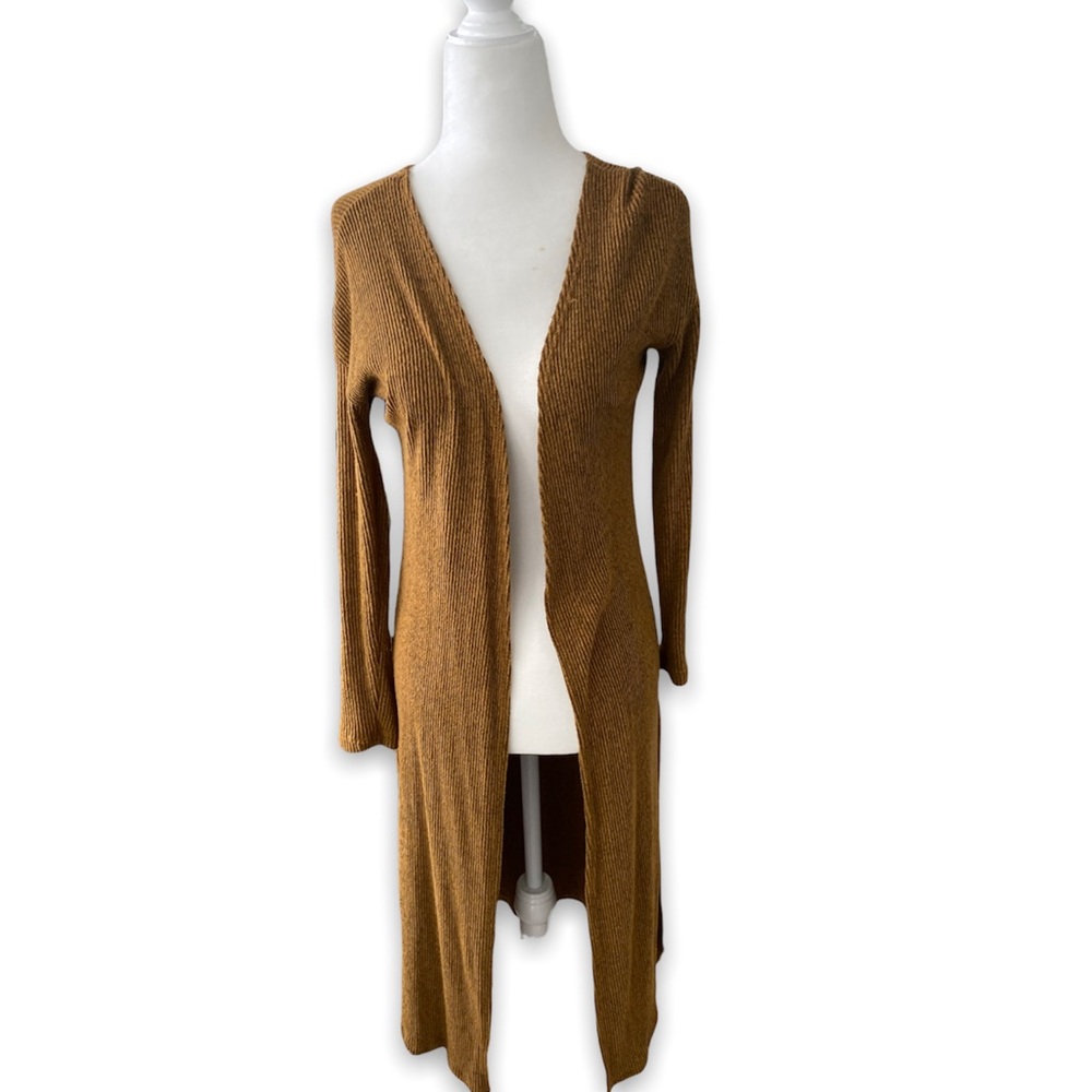 mustard yellow long ribbed cardigan